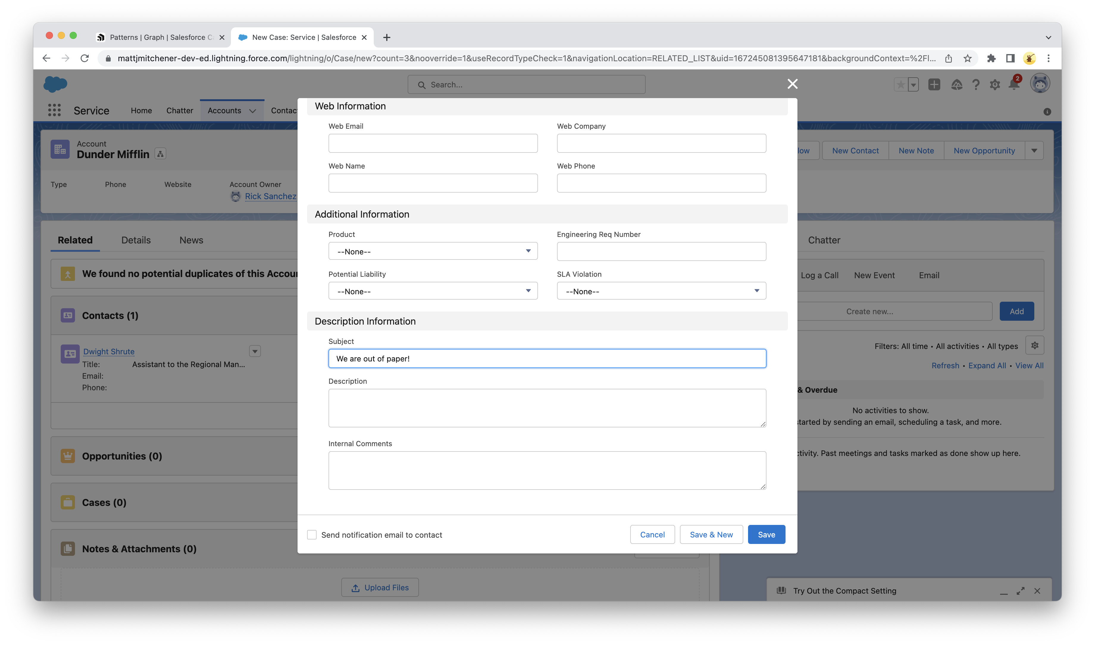 Creating a Salesforce Case